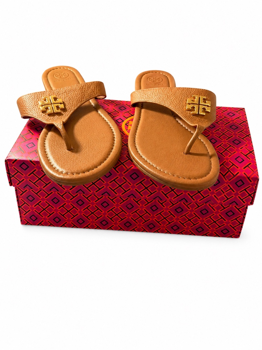 Tory Burch Miller Sandals – Tan Leather Logo Thong Sandals – Size 9 - Picture 2 of 4